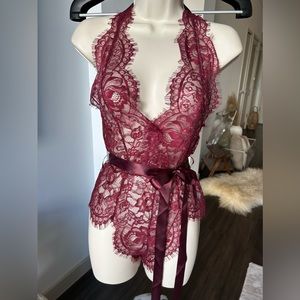 Oh La La Cheri Naomi Eyelash Lace Teddy Rhubarb S/M